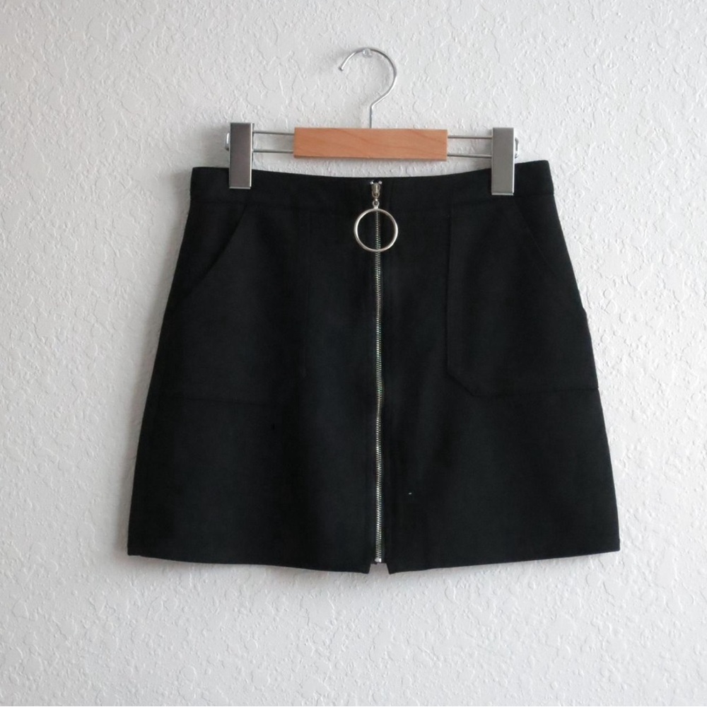 Black Zipper Front Mini Skirt